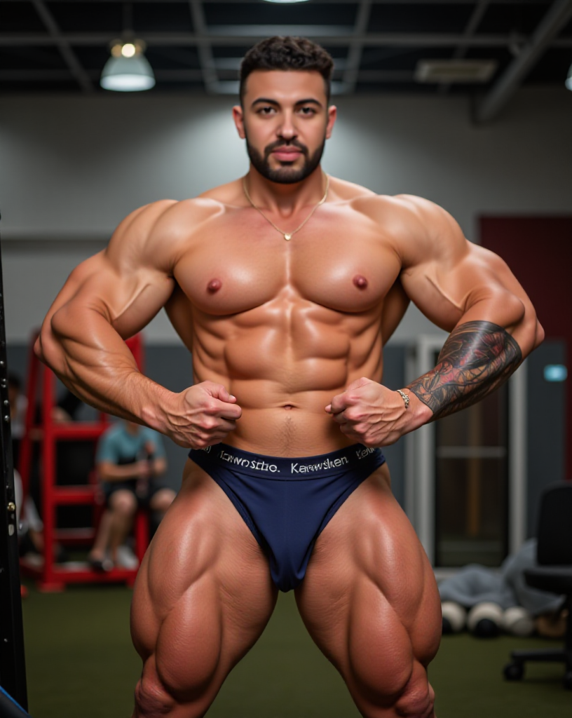 Muscular man showcasing fitness in a gym