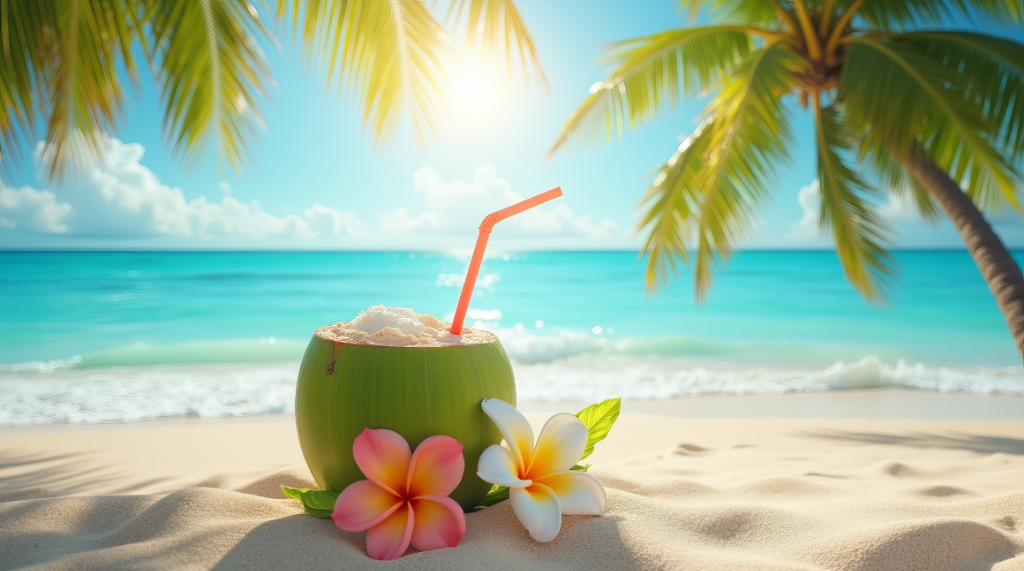 Tropical coconut drink scene