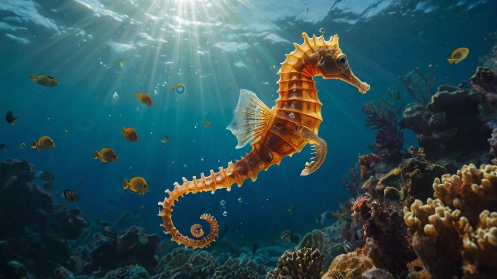 Majestic seahorse in vibrant coral reef